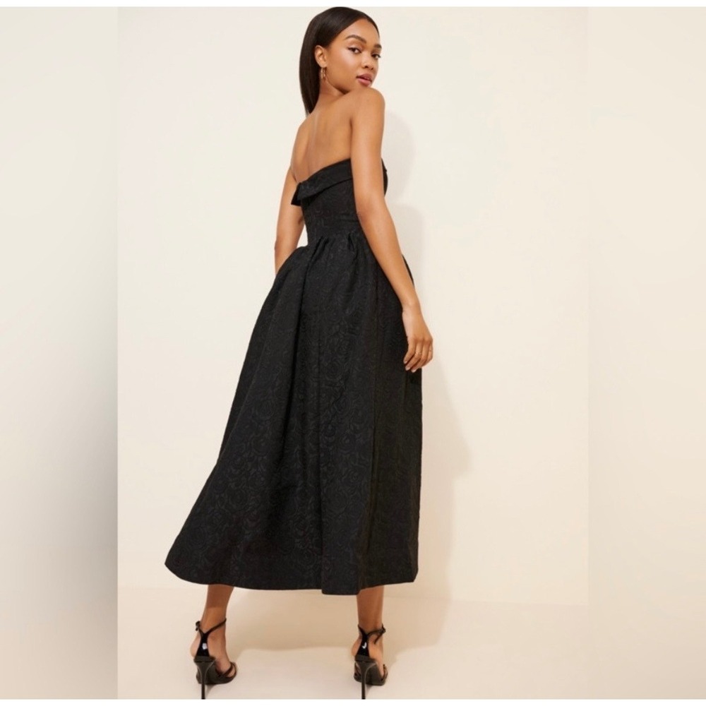 BHLDN Floral Jacquard Strapless‎ Gown Midi Dress Black 6 - Picture 2 of 11